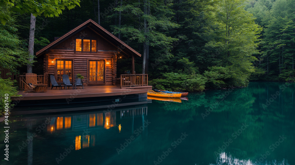 Charming lake house with a wooden deck