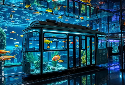 Holographic aquarium trolleybus A trolleybus filled with hologra photo