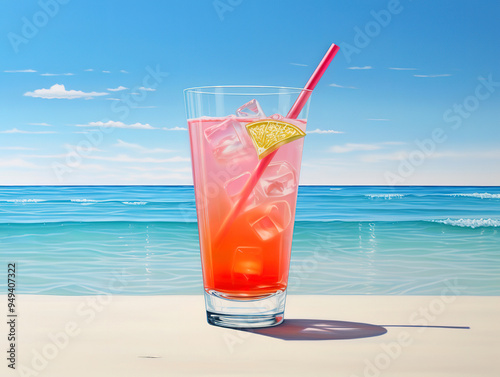 Refreshing strawberry cocktail on sand beach