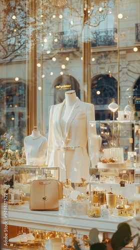 Luxury Boutique Window Display with Mannequins  Jewelry  and Perfume