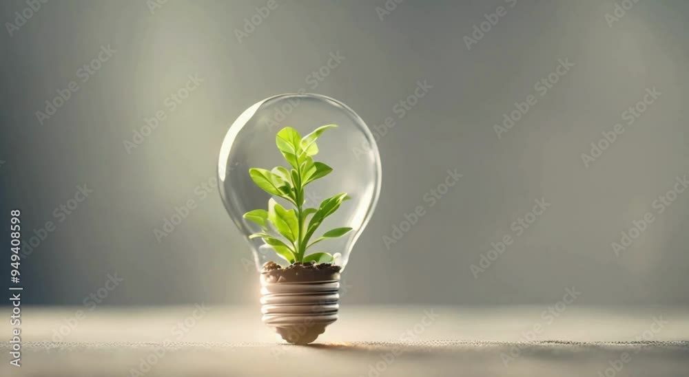 Sustainable Energy: A Tiny Plant Sprouts in a Light Bulb Sustainable Energy: A Tiny Plant Sprouts in a Light Bulb