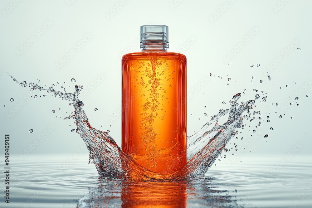 A floating bottle of shampoo with the cap open aga  816 bottle, glass, isolated, medicine, white, liquid, brown, medical, container, transparent, pharmacy, chemistry, health, green, old, object, chemi