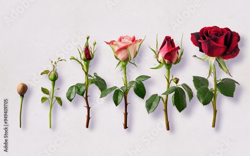Rose Blooming in Stages Animated Sequence for Valentine Background photo