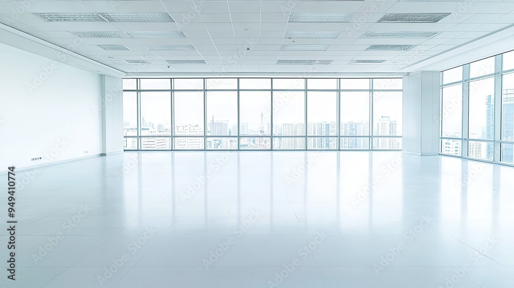 Modern Empty Office Space with City View and Large Windows Modern Empty Office Space with City View and Large Windows