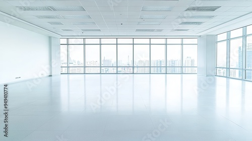 Modern Empty Office Space with City View and Large Windows