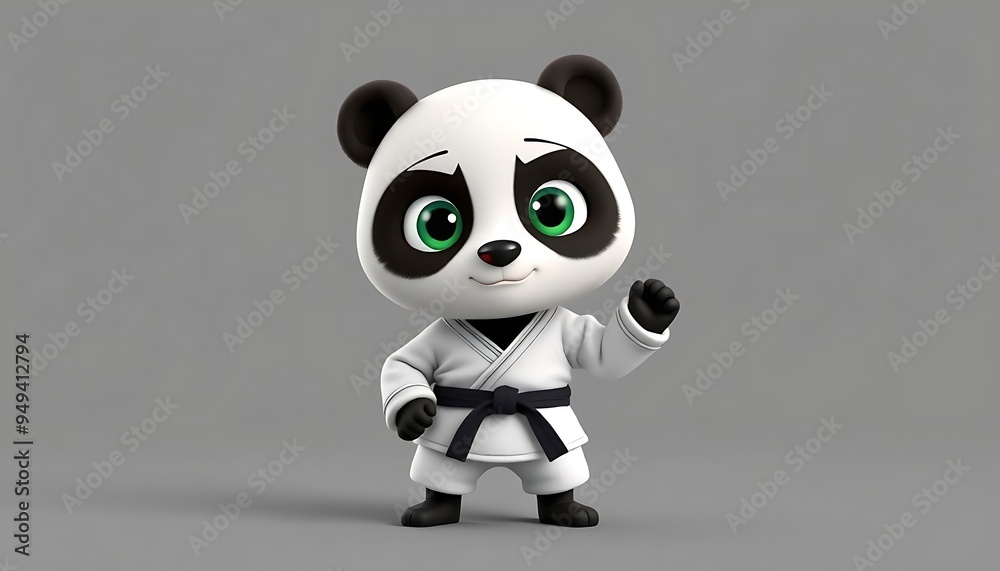 Cute Panda Cartoon Character in Karate Gi with Black Belt Cute Panda Cartoon Character in Karate Gi with Black Belt