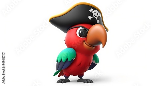 Cartoon Pirate Parrot with Eyepatch and Hat