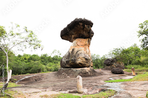 Phu Phrabat Historical Park It represents human civilization. and changes in topographic conditions which has a sandstone structure that has been eroded to form small and large rocks of various shapes photo