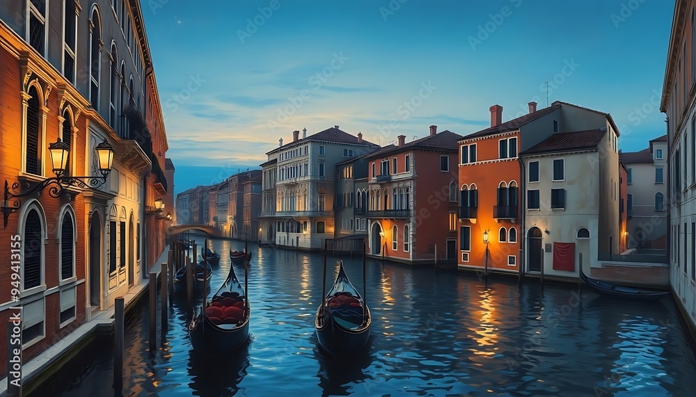 Obraz premium Gondolas in Venice Canal at Dusk