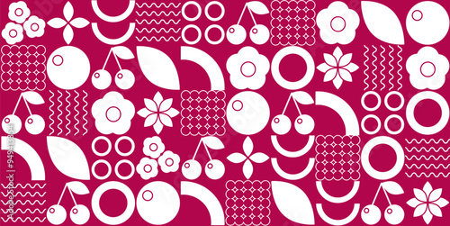 Abstract geometric fruit pattern. Bauhaus pattern abstract geometric. Shapes of natural organic flower plants, eco-agriculture citrus. Vector minimal illustration