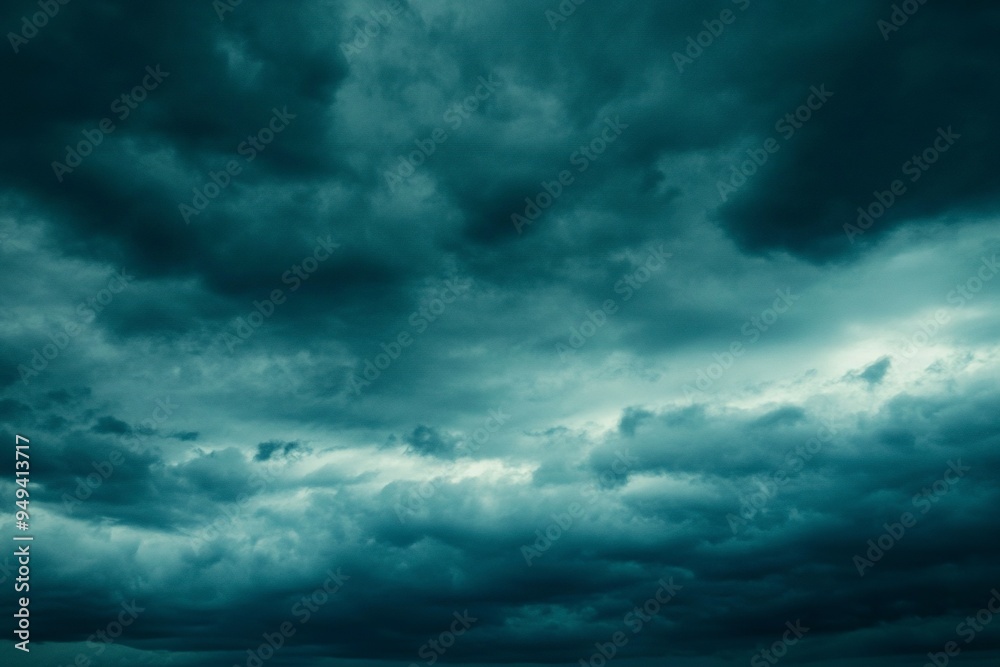 Obraz premium Beautiful dark dramatic sky with stormy clouds before rain or snow. Thunderstorm heaven landscape. Generative Ai