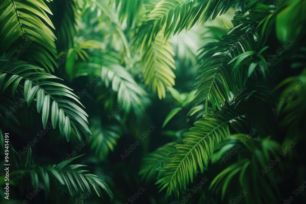 A dense lush rainforest canopy tilt-shift lens, with copy space A dense lush rainforest canopy tilt-shift lens, with copy space