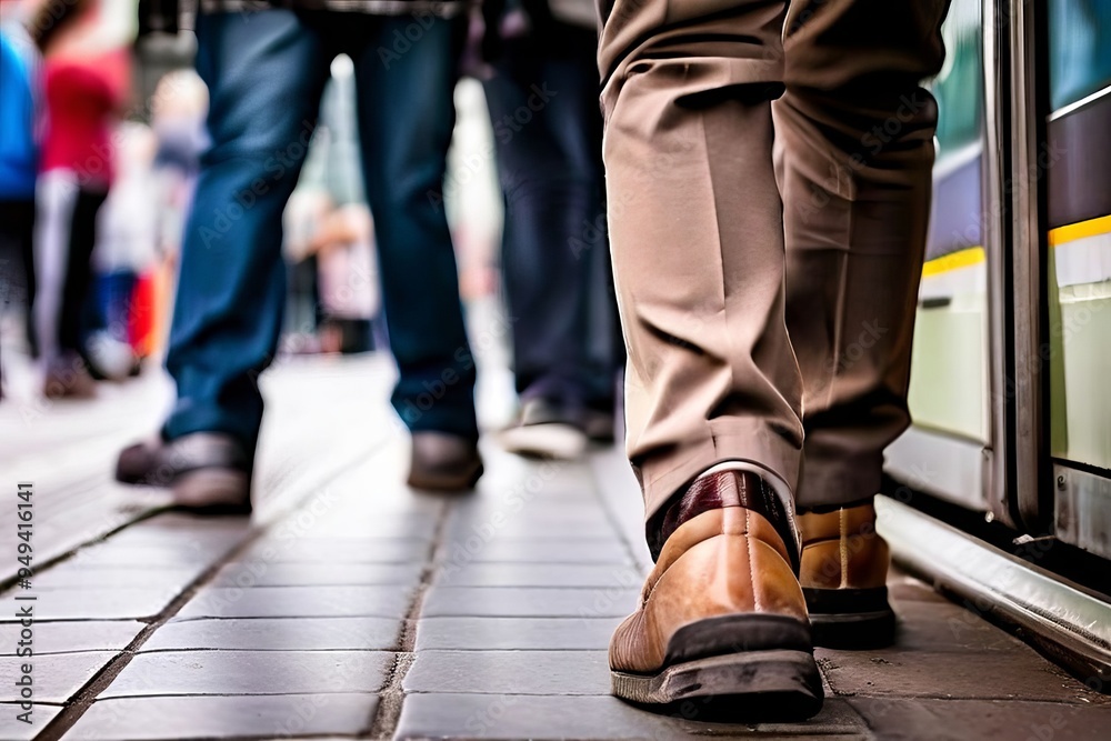 tram stop interaction close up of peoples feet as they step onto tram stop interaction close up of peoples feet as they step onto