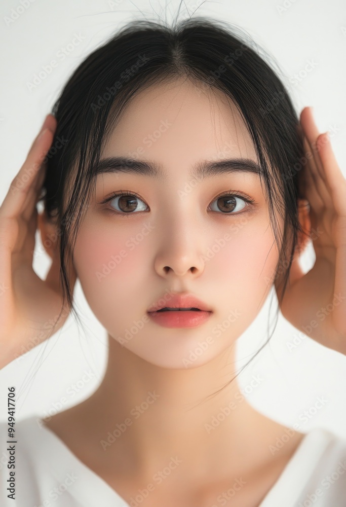 Young and beautiful model present skin care and beauty cosmetic product Young and beautiful model present skin care and beauty cosmetic product