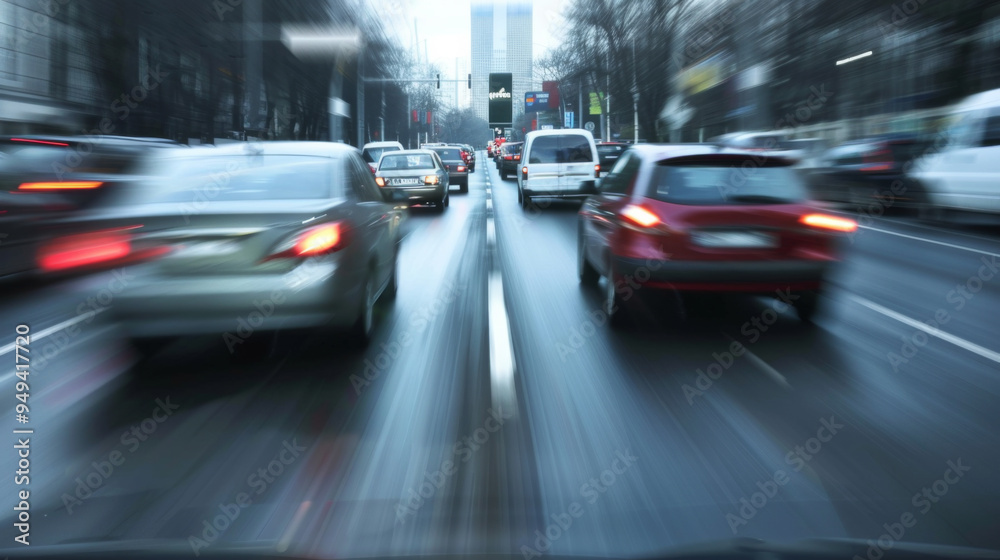 Dynamic shot of blurred cars speeding on a busy city street, capturing the fast-paced urban life. Dynamic shot of blurred cars speeding on a busy city street, capturing the fast-paced urban life.