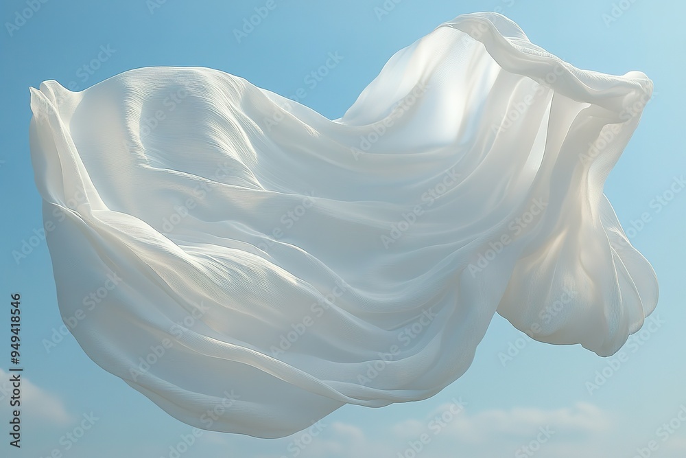 A white sheet of fabric is floating in the air