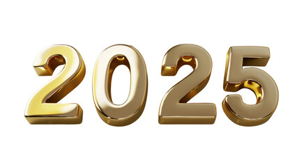 2025 Happy New Year 3d number gold isolated on white background