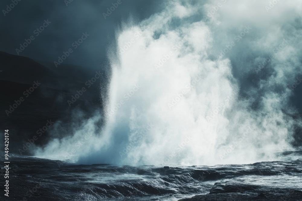 A raging churning geyser erupting in a volcanic land, with copy space A raging churning geyser erupting in a volcanic land, with copy space