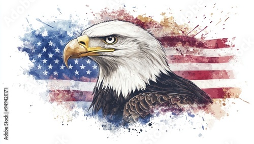 American Bald Eagle Watercolor Illustration