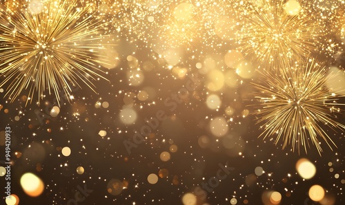 New Year background with gold fireworks, Generative AI