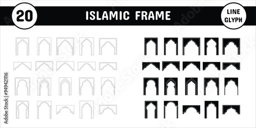 Islamic Frame Line Glyph Vector Illustration Icon Sticker Set Design Materials