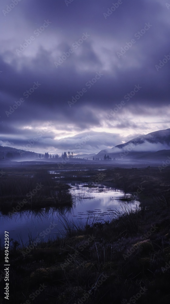 Cloudy twilight over a moor Cloudy twilight over a moor