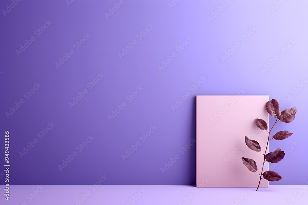 Blank Paper Card with Floral Frame with Branches of Eucalyptus, Tree, and Leaves. Minimalist Design on Purple Background. Huge Copy Space for Text and Web Banner Design, Wedding, Invitation Card Blank Paper Card with Floral Frame with Branches of Eucalyptus, Tree, and Leaves. Minimalist Design on Purple Background. Huge Copy Space for Text and Web Banner Design, Wedding, Invitation Card