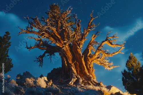 A towering ancient bristlecone pine tree, with copy space photo