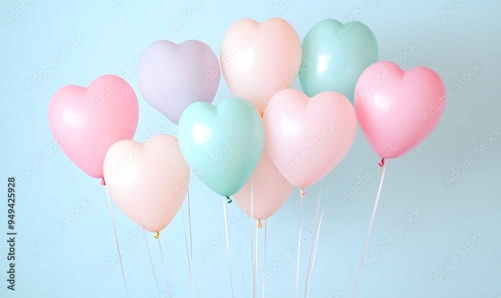 Party balloons happy birthday anniversary decoration as hearts, Generative AI Party balloons happy birthday anniversary decoration as hearts, Generative AI