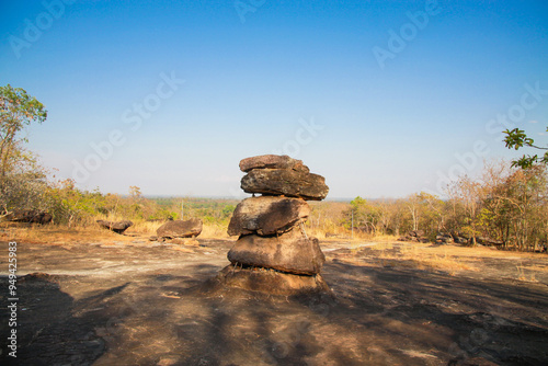 Phu Phrabat Historical Park It represents human civilization. and changes in topographic conditions which has a sandstone structure that has been eroded to form small and large rocks of various shapes photo