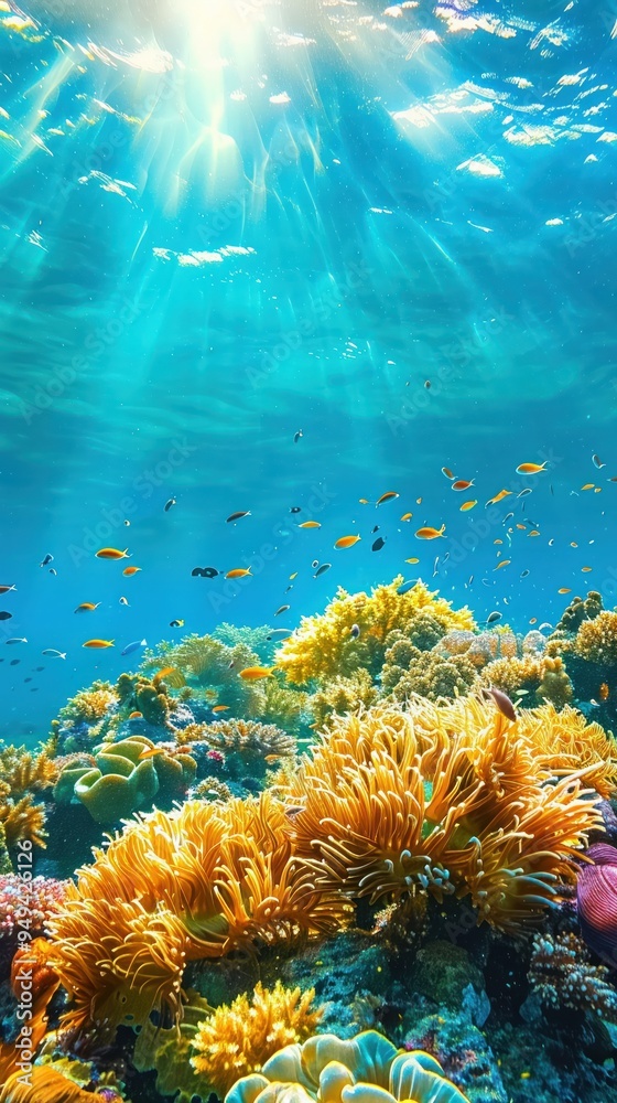 Naklejka premium Underwater coral reef teeming with marine life