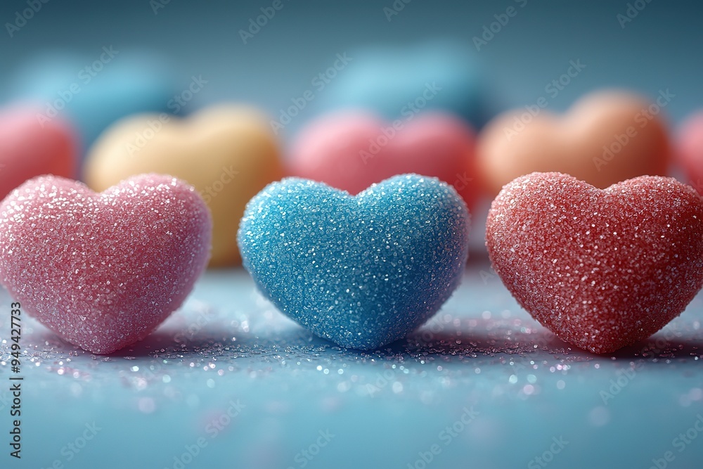 Fototapeta premium Three hearts with different colors are on a blue background