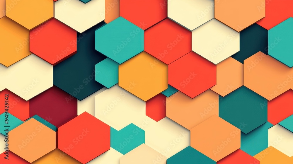 Bold hexagons and vibrant colors create a modern, geometric abstract pattern thats perfect for any digital design.