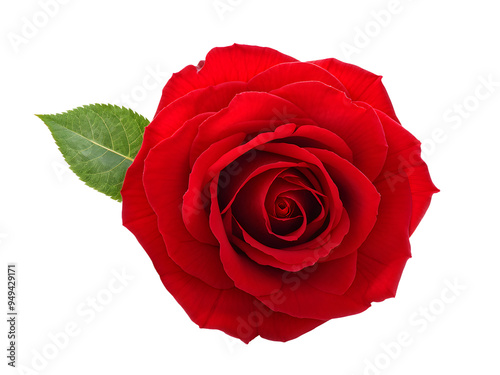 Dark red rose with green leaves isolated on transparent background 