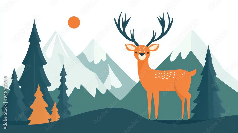 Experience a stunning illustrated wallpaper showcasing a deer set against a majestic mountain backdrop in a vibrant cartoon style. Experience a stunning illustrated wallpaper showcasing a deer set against a majestic mountain backdrop in a vibrant cartoon style.