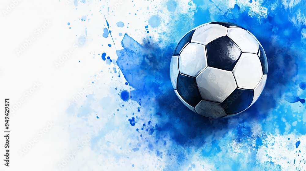 Fototapeta premium Vibrant Soccer Ball Surrounded By Artistic Blue Splash