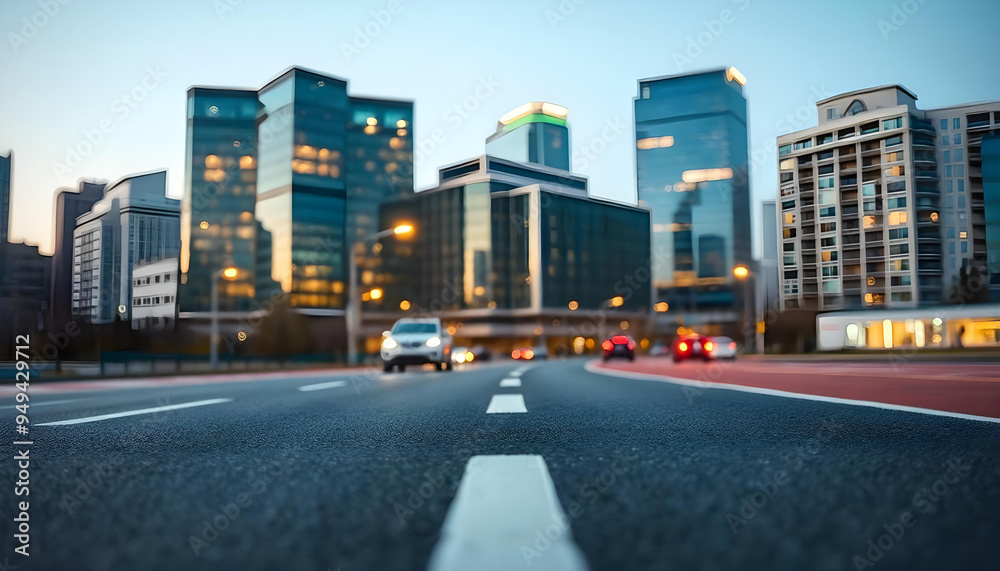 Street View of Modern Cityscape with Blurry Cars Street View of Modern Cityscape with Blurry Cars