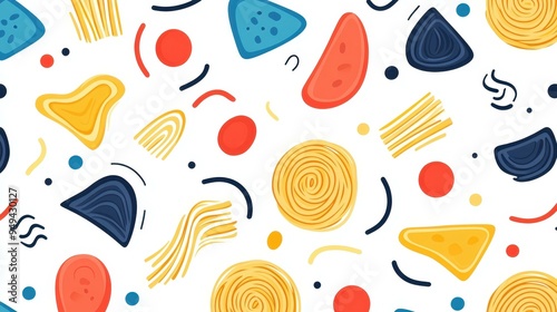 Vivid graphic of abstract noodle patterns featuring yellow ramen, perfect for culinarythemed designs and projects. photo