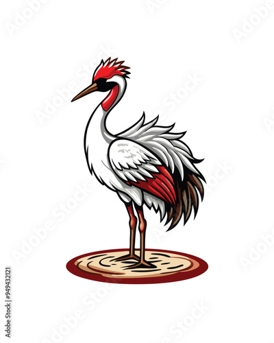 A majestic red-crowned crane standing tall with a red crown and a long beak.