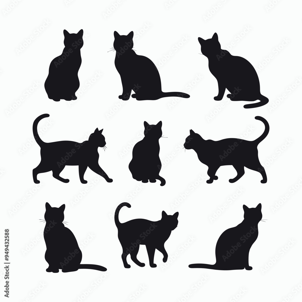 American Shorthair Cat Silhouette Vector Set Animals Illustration Template American Shorthair Cat Silhouette Vector Set Animals Illustration Template