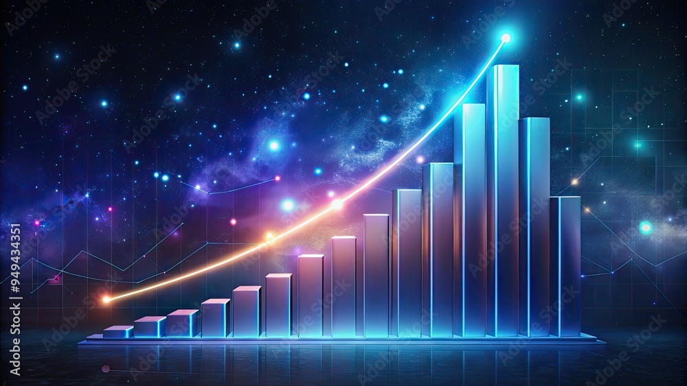 Rising Bar Chart with Glowing Lines and Stars Rising Bar Chart with Glowing Lines and Stars