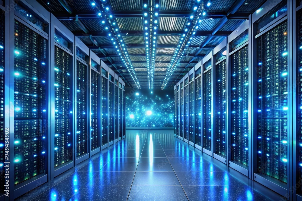 Binary Code Flowing into a Server Room Binary Code Flowing into a Server Room