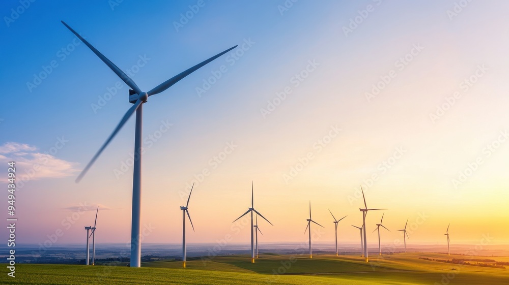 Wind turbines stand tall against a vibrant sunset, symbolizing renewable energy and a sustainable future in a peaceful landscape. Wind turbines stand tall against a vibrant sunset, symbolizing renewable energy and a sustainable future in a peaceful landscape.