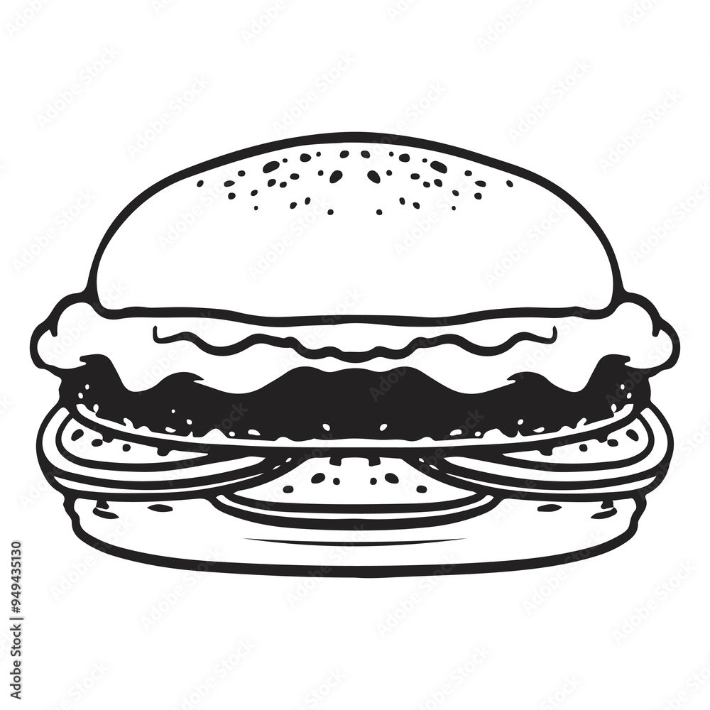 burger doodle line vector illustration. Fast food object black and white. burger doodle line vector illustration. Fast food object black and white.