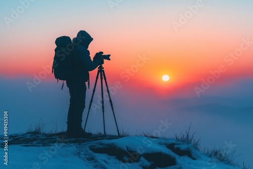 Photographer Captures Sunrise on Snowy Mountain.