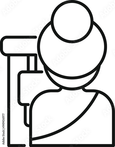Simple line icon of a doctor wearing a head mirror and conducting a medical examination
