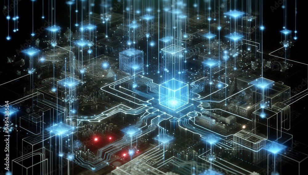 Obraz premium Cyber big data flow blockchain data network line
