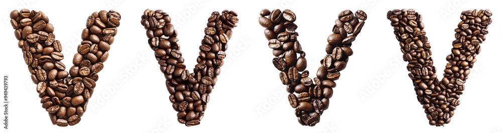 Naklejka premium Alphabet letter V Coffee beans, PNG set