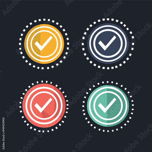 Profile verification icon. Approved check mark vector icon. Approve stamp or medal. Collection premium quality badges, Tick and Verification Icon Set. 