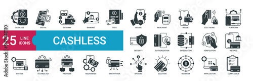 Cashless icon collection set with digital, gateway, banking, fees, secure